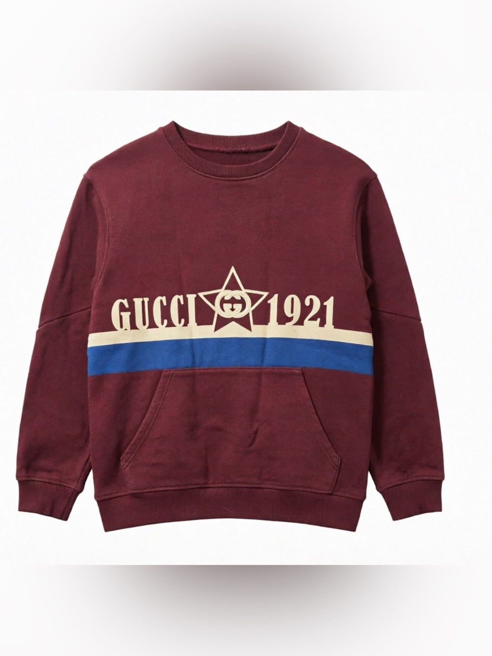 🚩steal Gucci Burgundy Crewneck with Cream Logo and Blue Stripe
